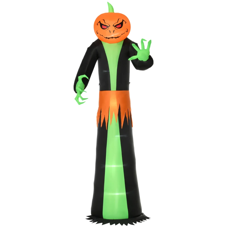 HOMCOM 9' Halloween Inflatables Outdoor Decorations Pumpkin Head Ghost, Blow Up LED Yard Decor for Garden, Lawn, Party, Holiday, Waterproof