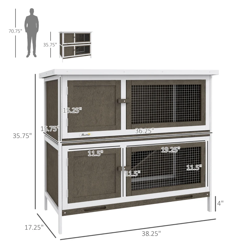 PawHut Wooden Bunny Hutch with Ramp, Indoor/Outdoor, Brown
