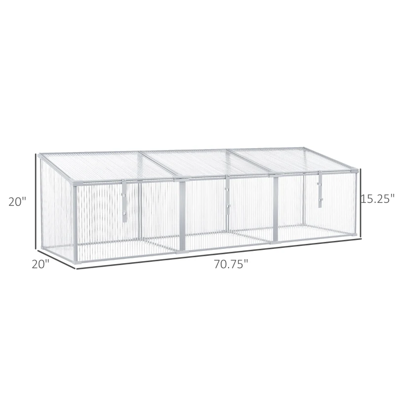 Outsunny 71" Outdoor Cold Frame with Adjustable Roof, Mini Greenhouse with Polycarbonate Panels, and Rain Resistant Aluminum Frame, Small Nursery for Seedlings, Herbs & Flowers