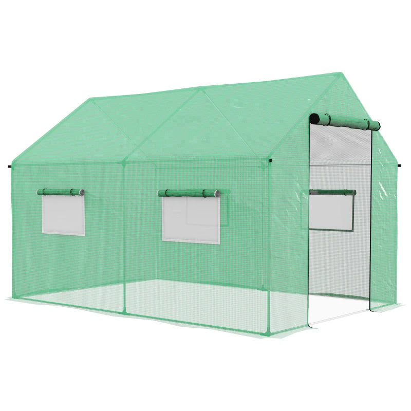 Outsunny Walk-in Tunnel Greenhouse UV-resistant Green House with Door and Mesh Windows, 6.6' x 10' x 6.6', Green