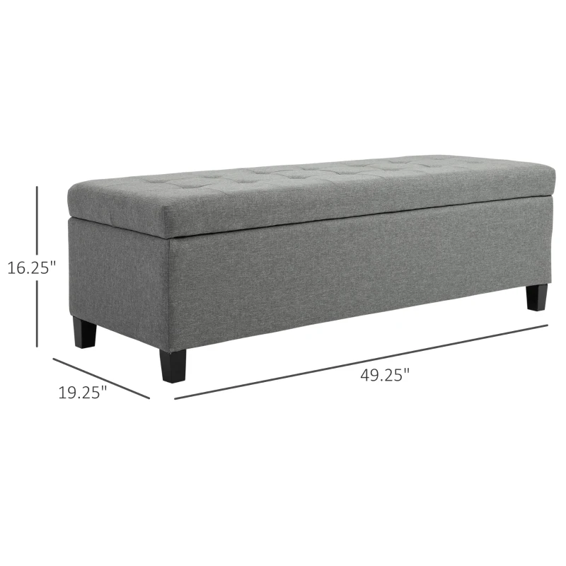 HOMCOM 50" Storage Ottoman Bench, Upholstered Ottoman Foot Rest with Linen Fabric and Soft Close Lid for Entryway, Gray