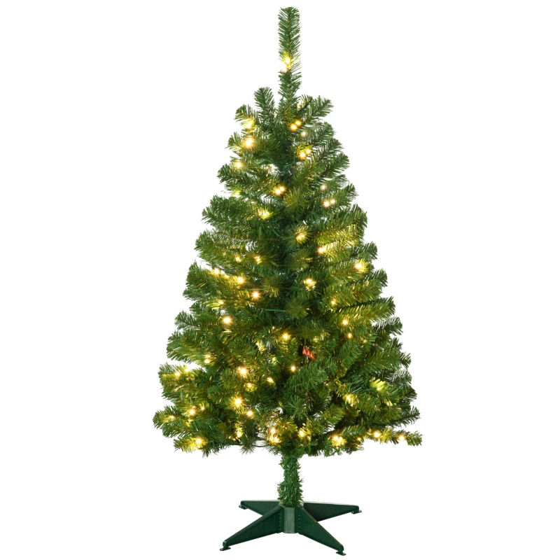HOMCOM 4' Artificial Prelit Christmas Trees with Warm White or Colorful LED Lights, Auto Open