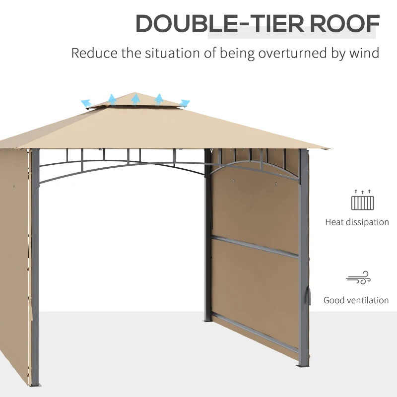 Outsunny 10' x 10' Patio Gazebo with Expandable Side Awnings, Outdoor Canopy Shelter with Double Vented Roof and Steel Frame, for Lawn, Backyard and Deck, Beige