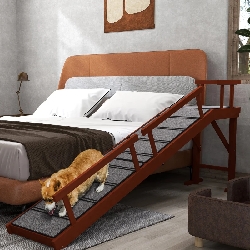 PawHut Wooden Dog Ramp with Removable Guardrails, Non-Slip Surface, 73" Long, Brown(m-10)