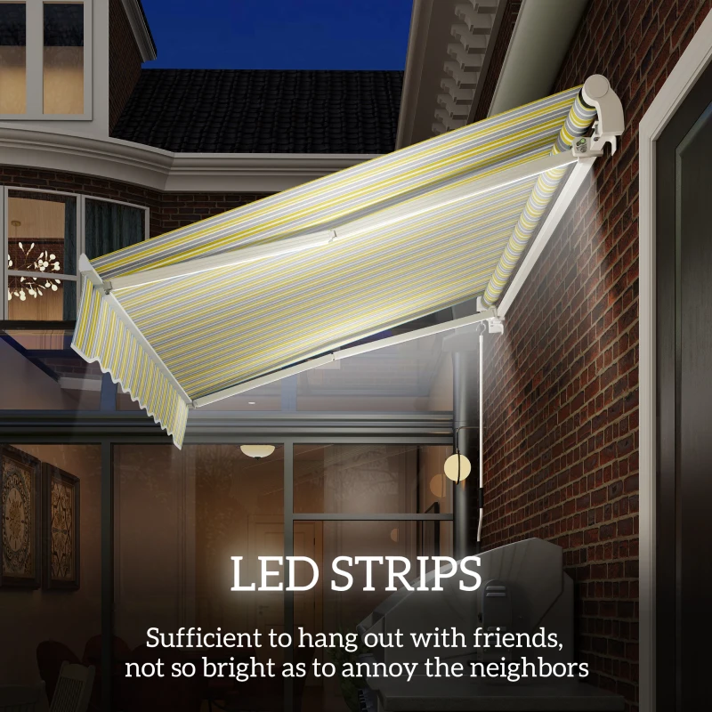 Outsunny 8' x 6.5' Manual Retractable Awning with LED Lights, Aluminum Sun Canopies for Patio Door Window, Yellow and Grey