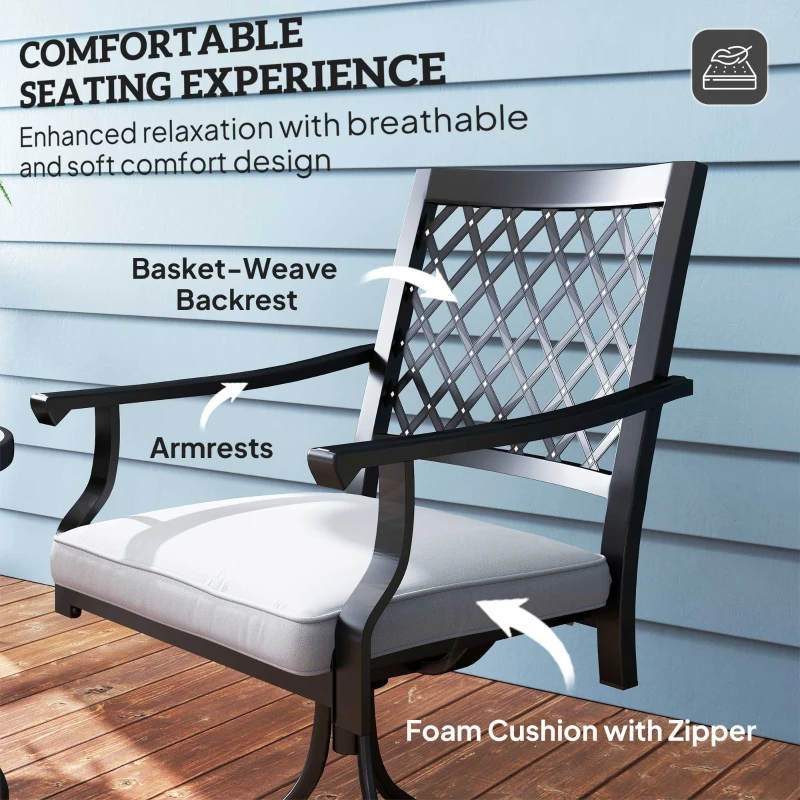 Outsunny Outdoor Patio Chairs Set of 2, Metal Swivel Rocker Chairs with Cushion and Armrests for Backyard, Garden, Patio