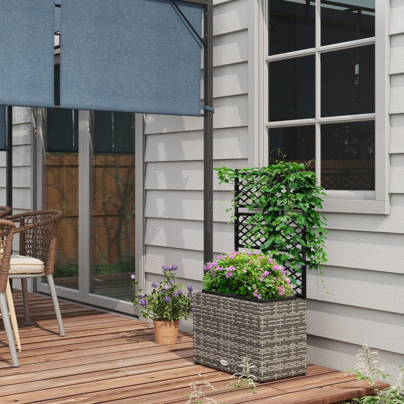 Outsunny 22L Raised Garden Box with Trellis, PE Rattan Free