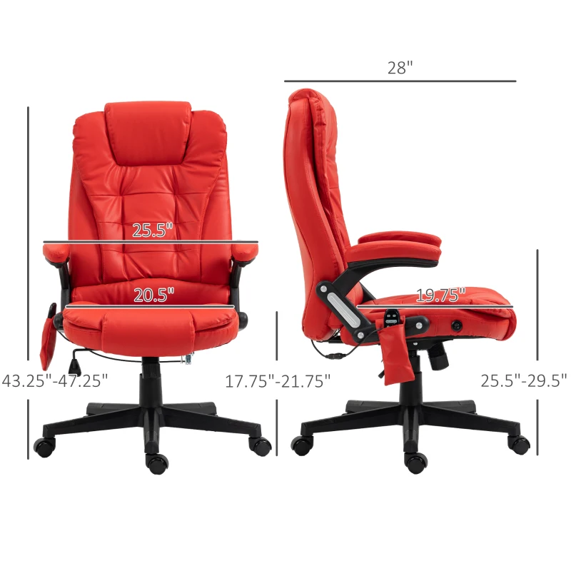 HOMCOM Massage Office Chair, Heated Reclining Computer Chair with 6 Vibration Points, Armrest and Remote, Red