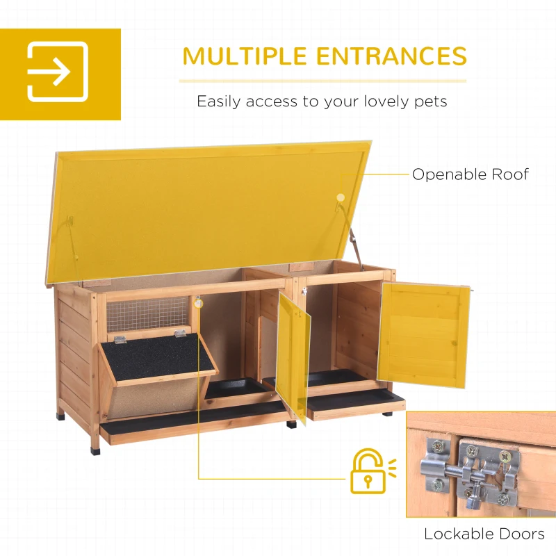 PawHut Wooden Rabbit Hutch Bunny Cage Guinea Pig House Outdoor with Sliding Out Tray, Openable Roof, Feeding Trough, Yellow