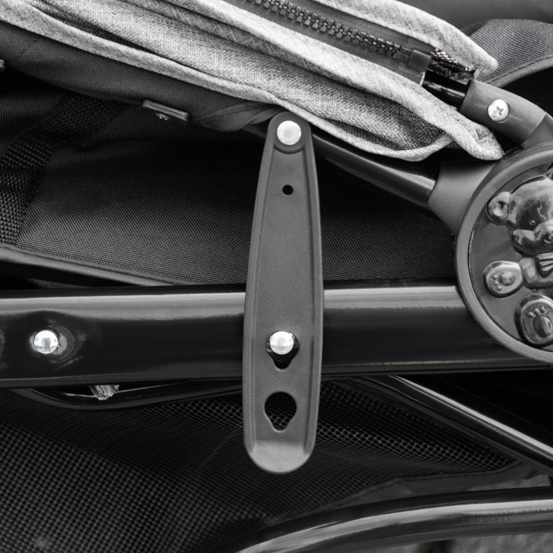 PawHut 3 Wheel Folding Dog Stroller, Travel Carrier with Adjustable Canopy, Storage Brake, Mesh Window for S&M Dogs Grey