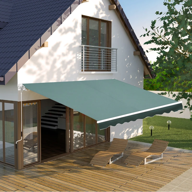 Outsunny 8' x 7' Patio Retractable Awning/Manual Exterior Sun Shade Deck Window Cover, Green
