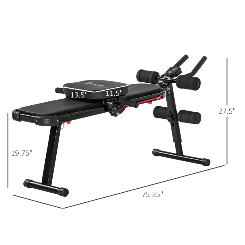Soozier Multi-Purpose Ab Workout Equipment, Foldable Ab Machine, Adjustable Sit Up Bench & Weight Bench, Abdominal Cruncher with Resistance Bands & LCD Display