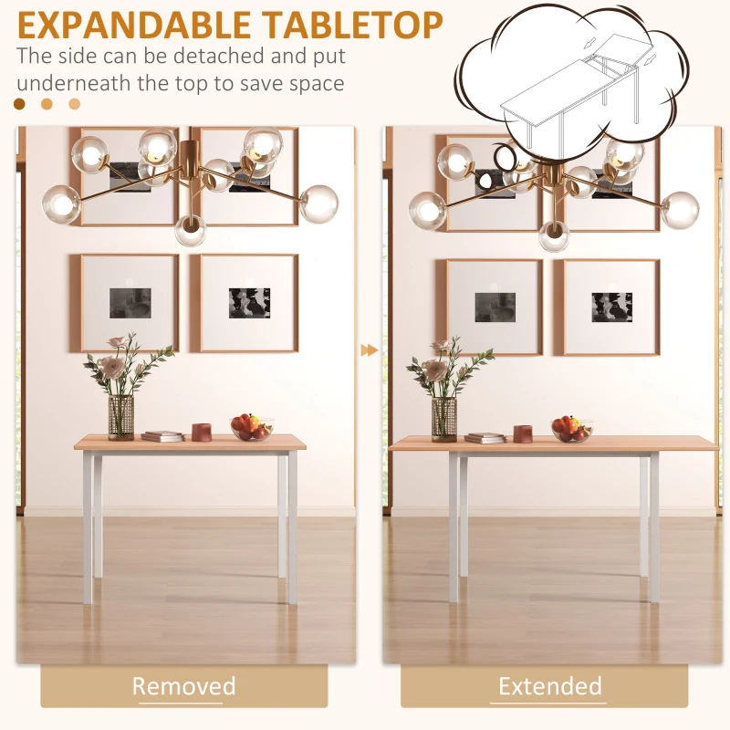 HOMCOM Extending Kitchen Table For Six, Expandable Dining Table for Small Spaces, Folding Dining Table, Natural