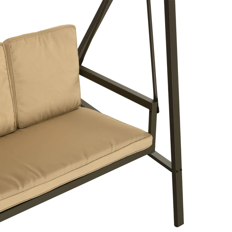 Outsunny 3 Seater Patio Swing Chair, Porch Swing with Adjustable Canopy and Removable Cushions, Outdoor Swing Seat, Beige