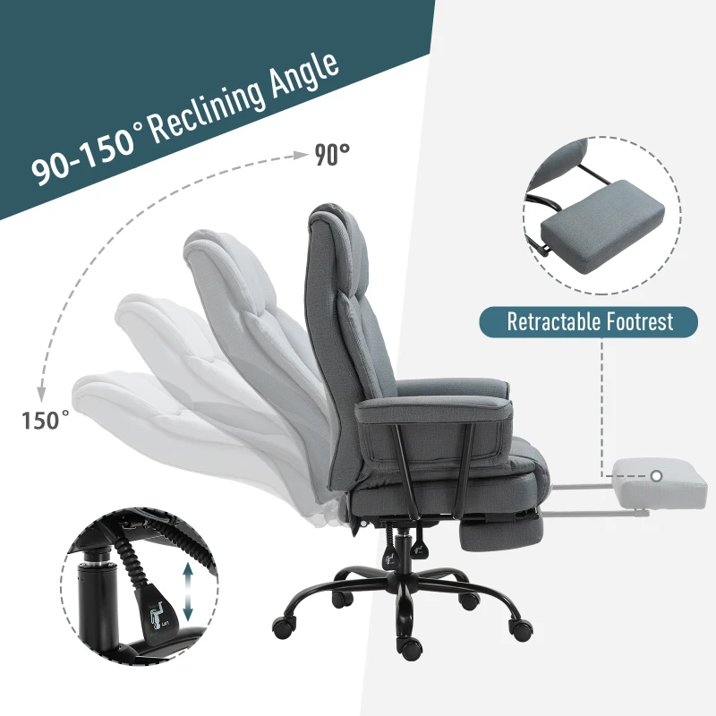 Vinsetto Swivel Reclining Office Chair with Ergonomic with Footrest, Grey