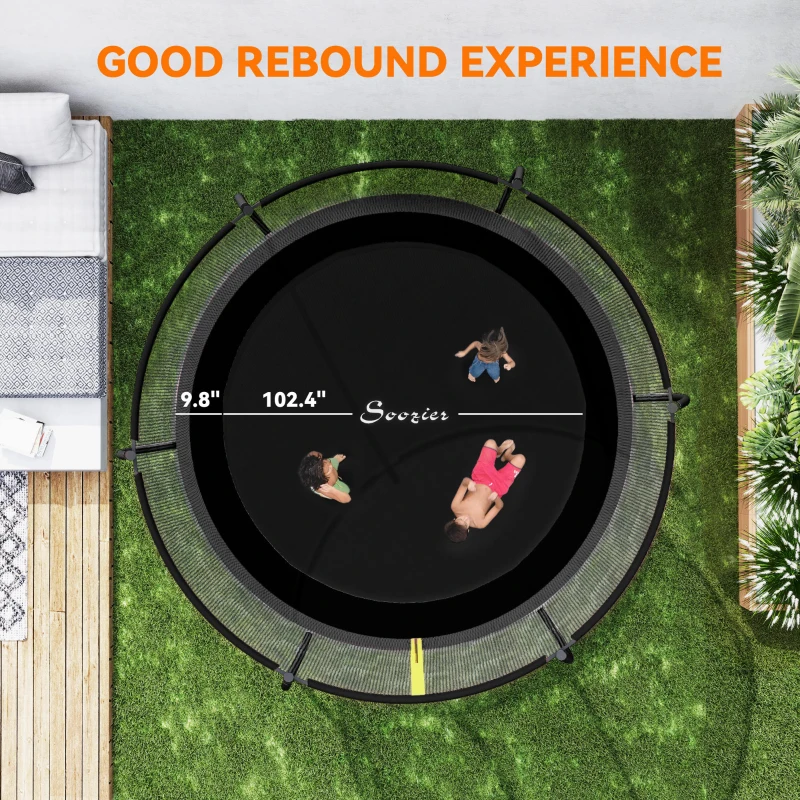 Soozier 10ft Outdoor Trampoline with Net Enclosure, Curved Poles and Safety Pad, ASTM Approved, Black