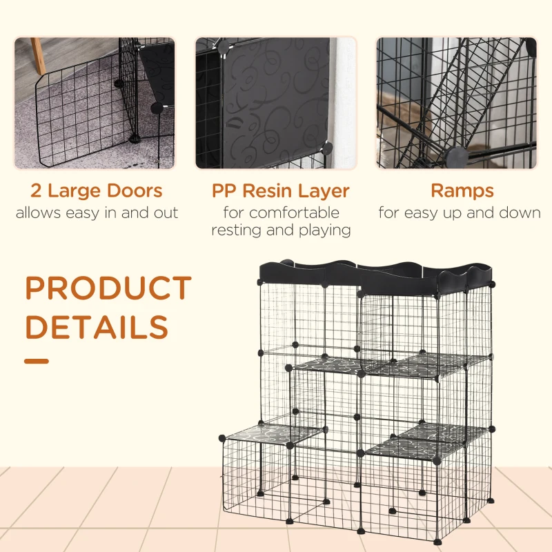 PawHut 34 Panels Pet Playpen, Small Animal Playpen with Doors, Ferret Cage, Portable Metal Wire Yard for Kittens, 41" x 27.5" x 46"