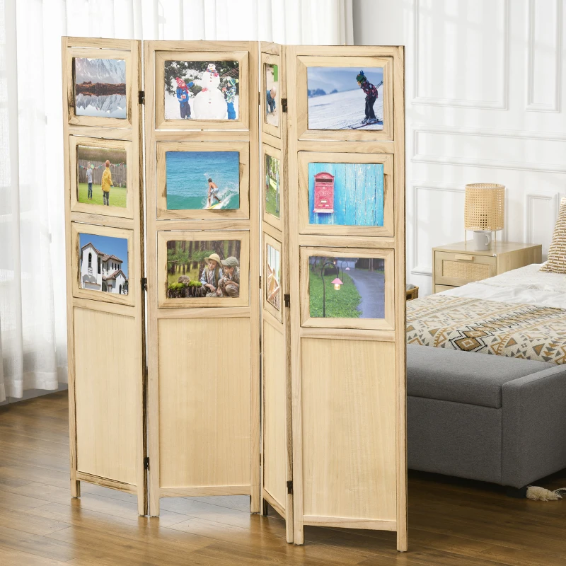 HOMCOM 4 Panel Room Divider, Folding Privacy Screens, Natural
