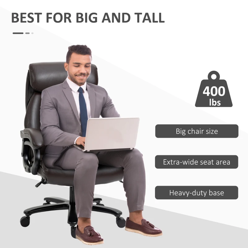 Vinsetto Big and Tall Executive Office Chair 400lbs High Back PU Leather Chair with Adjustable Height, Swivel Wheels, Brown