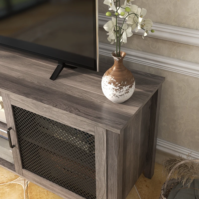HOMCOM Industrial TV Cabinet Stand for TVs up to 65", Entertainment Center with Mesh Doors and  Shelves for Living Room, Brown