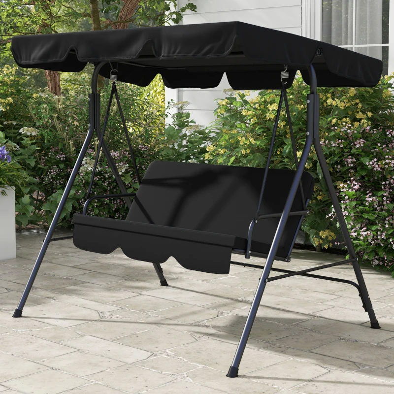 Outsunny 3-Seat Outdoor Patio Swing Chair w/ Cushion, Steel Frame Stand, Adjustable Tilt Canopy for Patio, Garden, Black 2