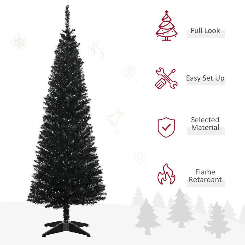 HOMCOM 5' Artificial Pencil Christmas Tree, Slim Xmas Tree with 294 Realistic Branch Tips and Plastic Stand, Black