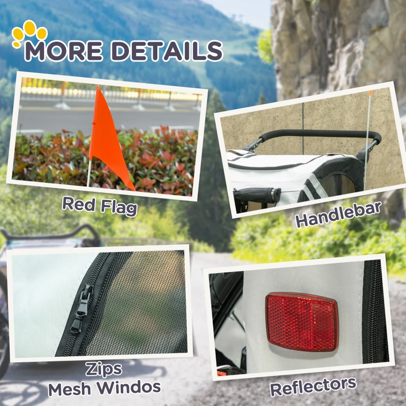 Aosom 2-in-1 Pet Bike Trailer for Small Dogs, Road-Visibility Dog Stroller Bicycle Carrier, Weather-Strong Bike Wagon Trailer Sidecar Attachment, White