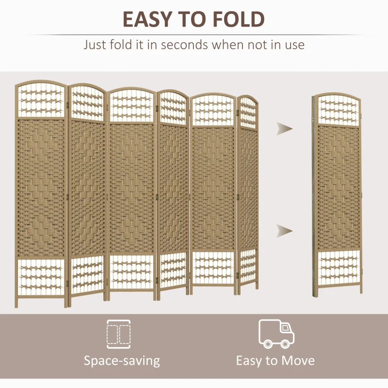 HOMCOM 6 Panel Folding Room Divider Portable Privacy Screen Wave Fiber Room Partition for Home Office Natural
