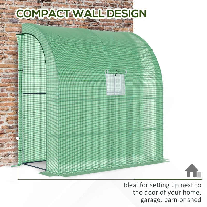 Outsunny 7' x 3' x 7' Outdoor Lean-to Walk-In Greenhouse w/ Roll-up Mesh Windows, Zipper Door and 3-Tier Shelves, Green