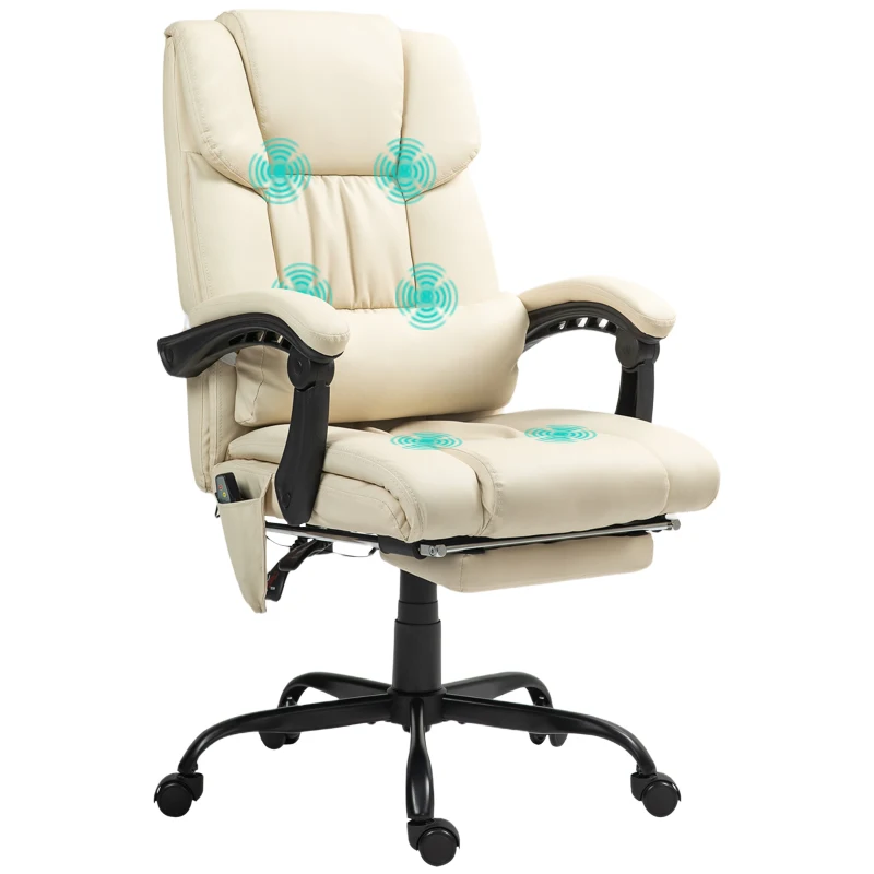 Vinsetto Massage Office Chair with 6 Vibrating Points, High Back Reclining Office Chair with Footrest and Remote, Beige