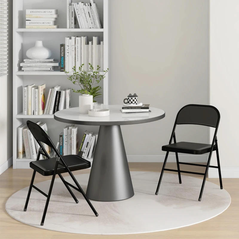 HOMCOM Set of 2 Metal Foldable Chairs, PU Leather Padded Folding Chairs with Cushion Seat and Open Back for Indoor, Black