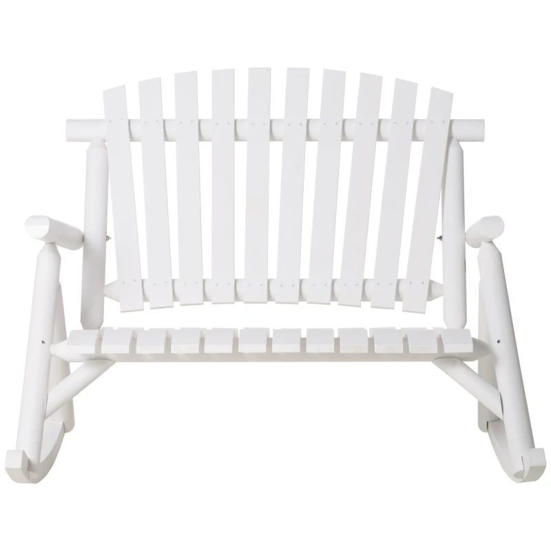 Outsunny Outdoor Wooden Rocking Chair, Double-Person Rustic Adirondack Rocker with Slatted Seat, High Backrest, Armrests for Patio, Garden and Porch, White
