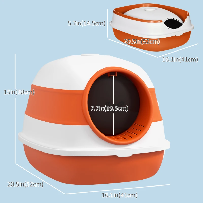 PawHut Cat Litter Box with Lid, Covered Litter Box w/ High Sides, Orange