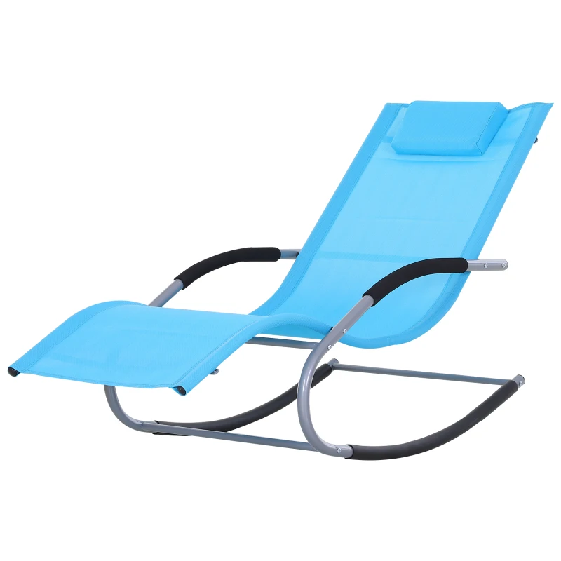 Outsunny Zero Gravity Rocking Chair Outdoor Chaise Lounge Chair Recliner Rocker with Detachable Pillow and Weather-Fighting Fabric for Patio, Deck, Pool, Light Blue