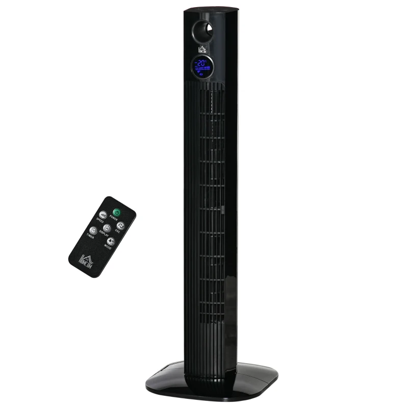 HOMCOM 38" Tower Fan for Bedroom Cooling, Standing Floor Fan with Aroma Diffuser, 70° Oscillating, 12 Hour Timer, LED Sensor Panel, and Remote Control, Black