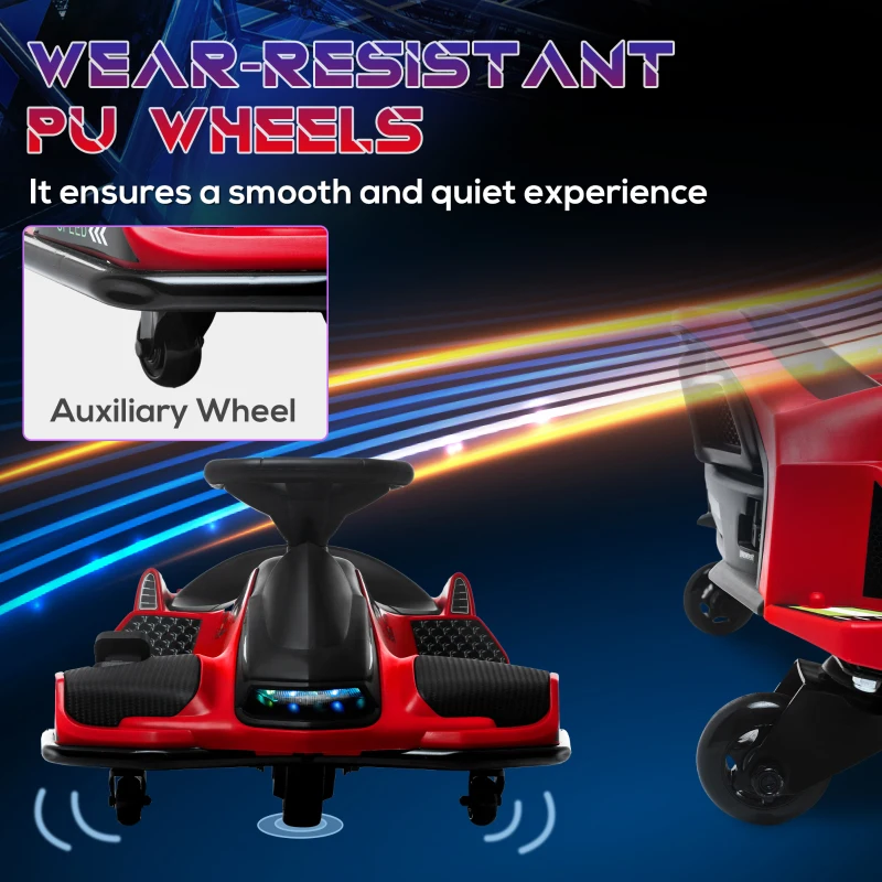 Aosom 12V Electric Drifting Go Kart w/ Slow Start, Music, Lights, Red