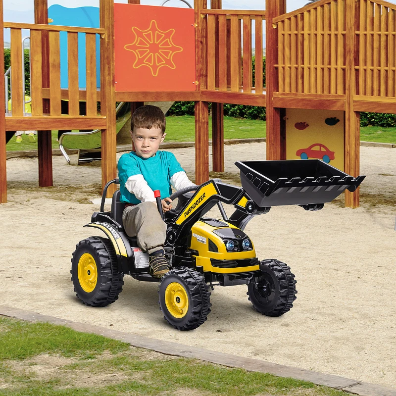 Aosom 6V Kids Rechargeable Battery Powered Truck with Adjustable Bucket, High/Low Speed Realistic Sound, Yellow