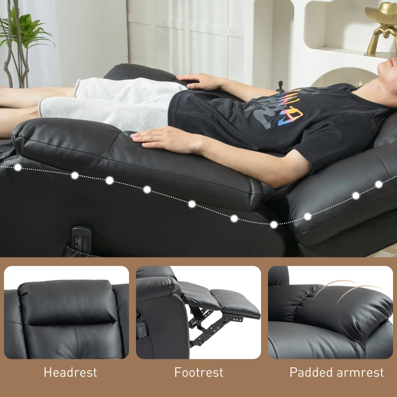 HOMCOM 8-Point Vibration Massage Recliner Chair, PU Leather Manual Reclining Sofa, Swivel Nursery Rocking Chair with Remote Control, Side Pockets, for Living Room, Black