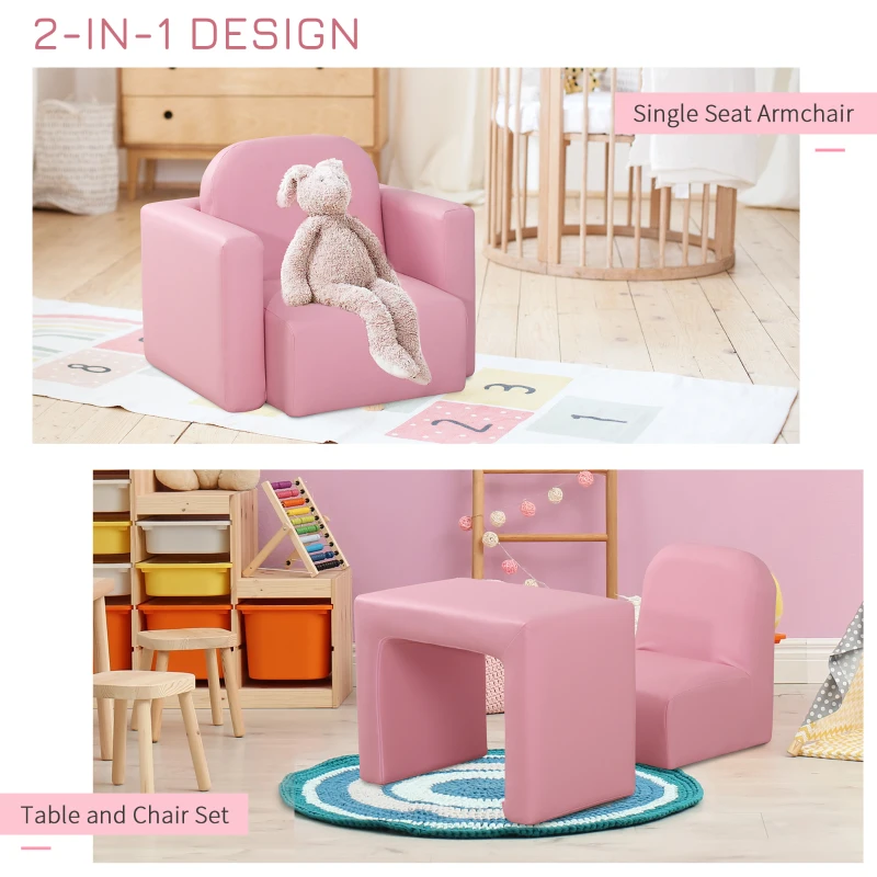 Qaba 2-in-1 Convertible Table and Chair Set for Boys Girls for Boys Girls, Pink