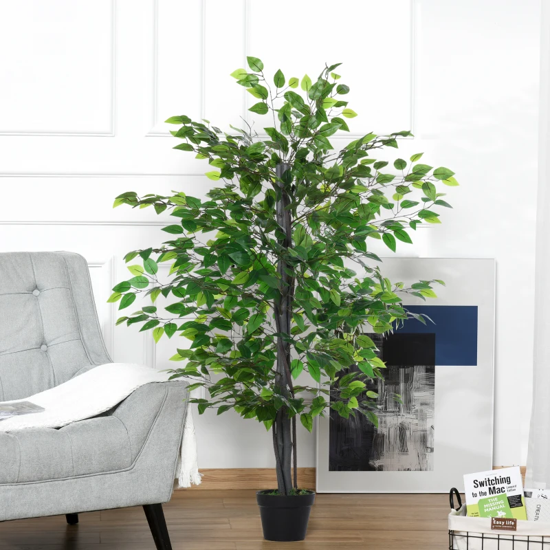 Outsunny 4.75FT Artificial Ficus Tree, Fake Tree with Leaves, Faux Plant in Nursery Pot for Indoor Decoration