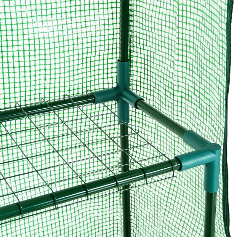 Outsunny 3-Tier Mini Greenhouse, Walk-in Greenhouse, Garden Hot House with 4 Shelves, Roll-Up Door and Weatherized Cover, 56" x 29" x 77", Dark Green