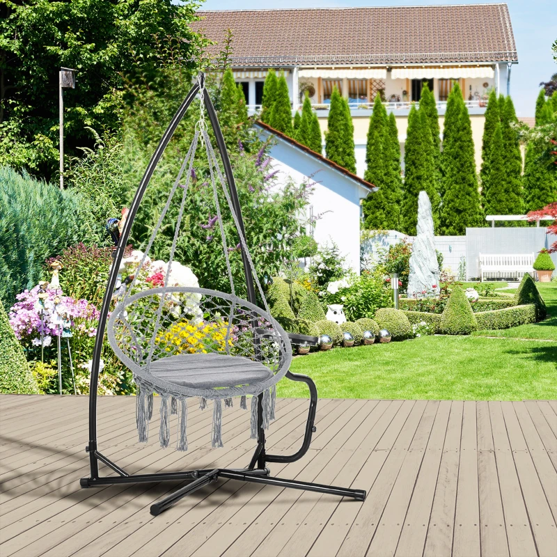 Outsunny Hammock Chair Stand Only, Metal C-Stand for Hanging Hammock Chair with Tray for Indoor, Outdoor, Porch, Patio, Black