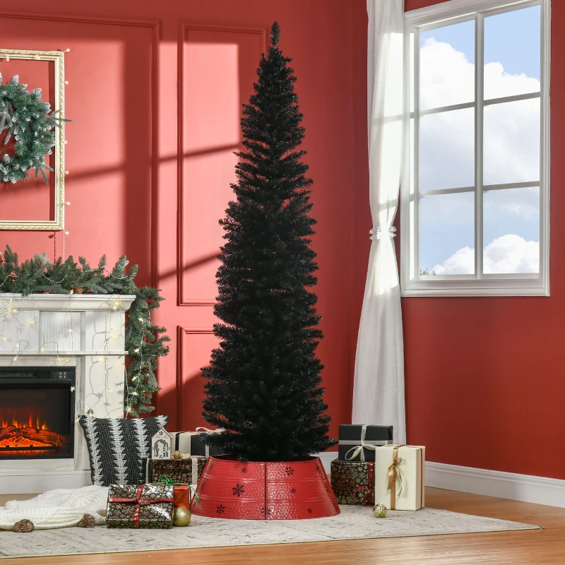 HOMCOM 7FT Artificial Christmas Tree, Pencil Christmas Tree with Realistic Branches, Stable Stand, Black