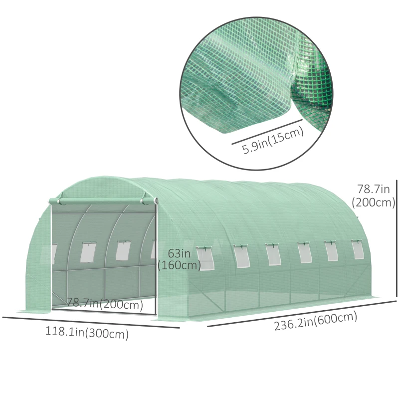 Outsunny 19.7' x 9.8' x 6.6' Large Walk-in Greenhouse Garden Plant Seed Growing Tent Tunnel Shed with Windows and Door Green
