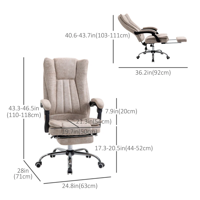 Vinsetto Microfiber Computer Chair, Executive Office Chair with Reclining Backrest Retractable Footrest Adjustable Height Beige