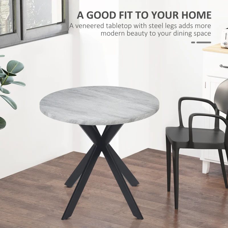 HOMCOM 29" Dining Table, Contemporary Round Kitchen Table with Steel Legs, Grey