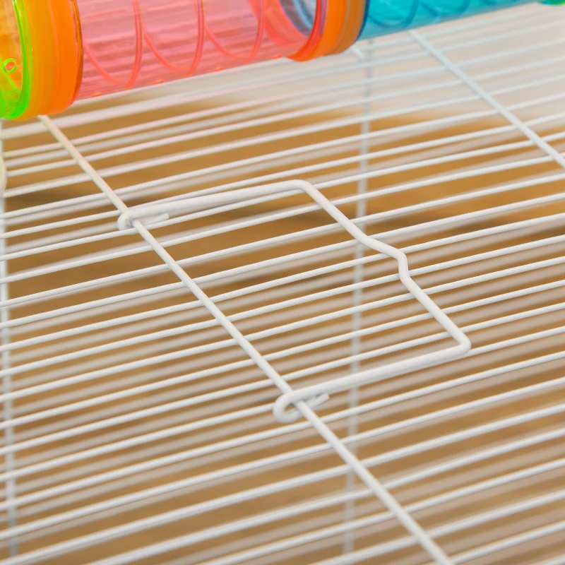 PawHut 3-Tier Large Hamster Cage with Tubes and Tunnels, Portable Carry Handles, Toy-Filled Steel Small Animal House, Includes Exercise Wheel, Water Bottle, Food Dish, 23" x 14" x 18.5", Light Blue