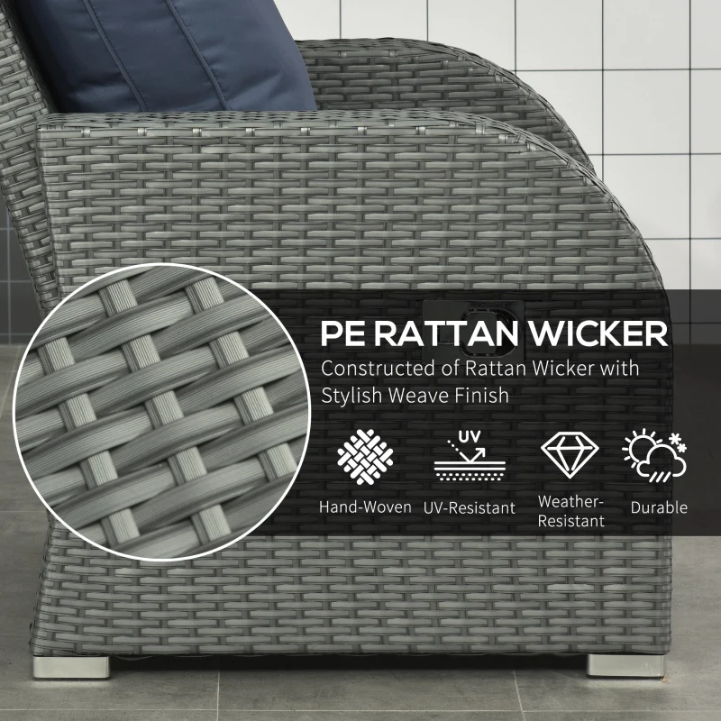 Outsunny Patio Furniture with Cushions, 6 Pieces PE Wicker Patio Sectional Furniture Conversation Set w/ a Three-Seat Sofa, 2 Recliner Chairs, 2 Footstools & Table, Dark Blue