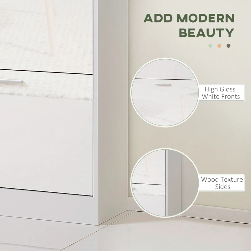 HOMCOM Slim Shoe Storage with 3 Flip Drawers and Adjustable Shelves Shoe Cabinet Organizer for 15 Pair, High Gloss White(m-7)