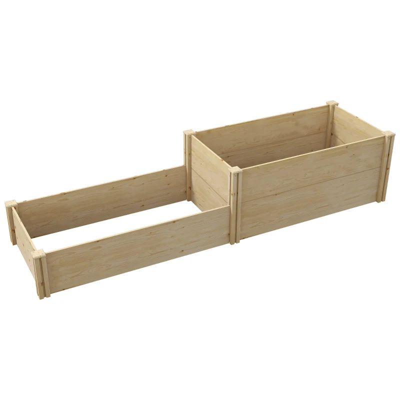 Outsunny DIY Raised Garden Bed, Two-Box Wooden Planters for Outdoor Vegetables, Flowers, Herbs, Plants, Easy Assembly
